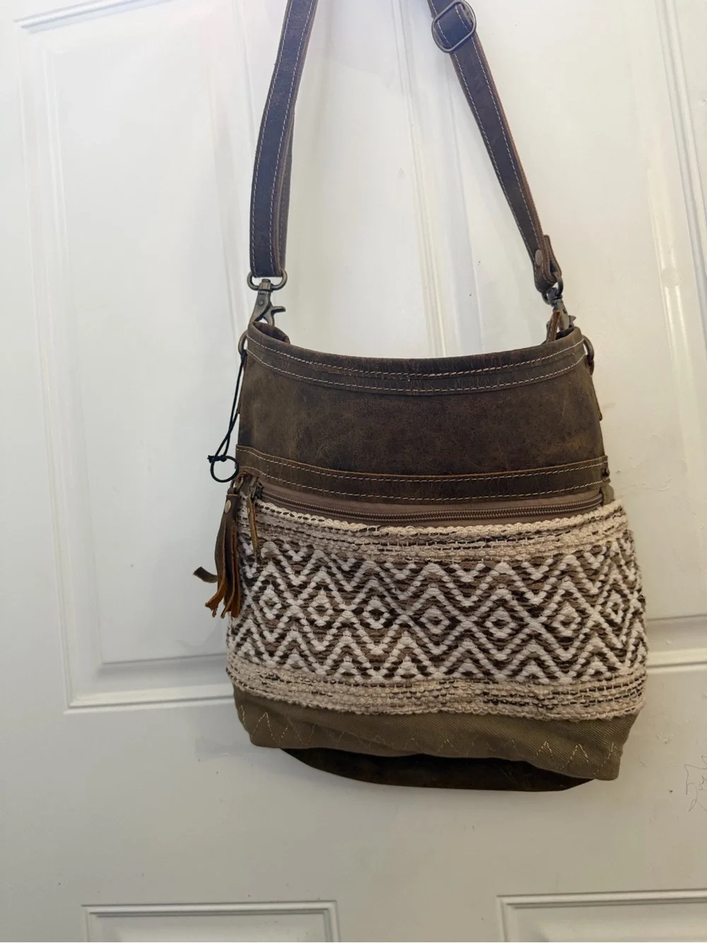 Boho Brown Myra Woven-Accent Shoulder Bag